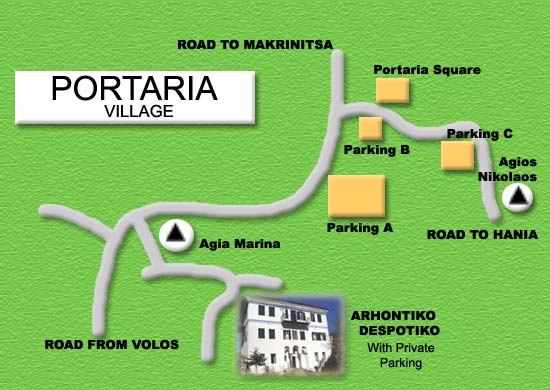 Map of How to Fine Us - Portaria Pelion Greece Accommodation Hotels Rooms Traditional Mansion Pilio Mount Pelion Porartia